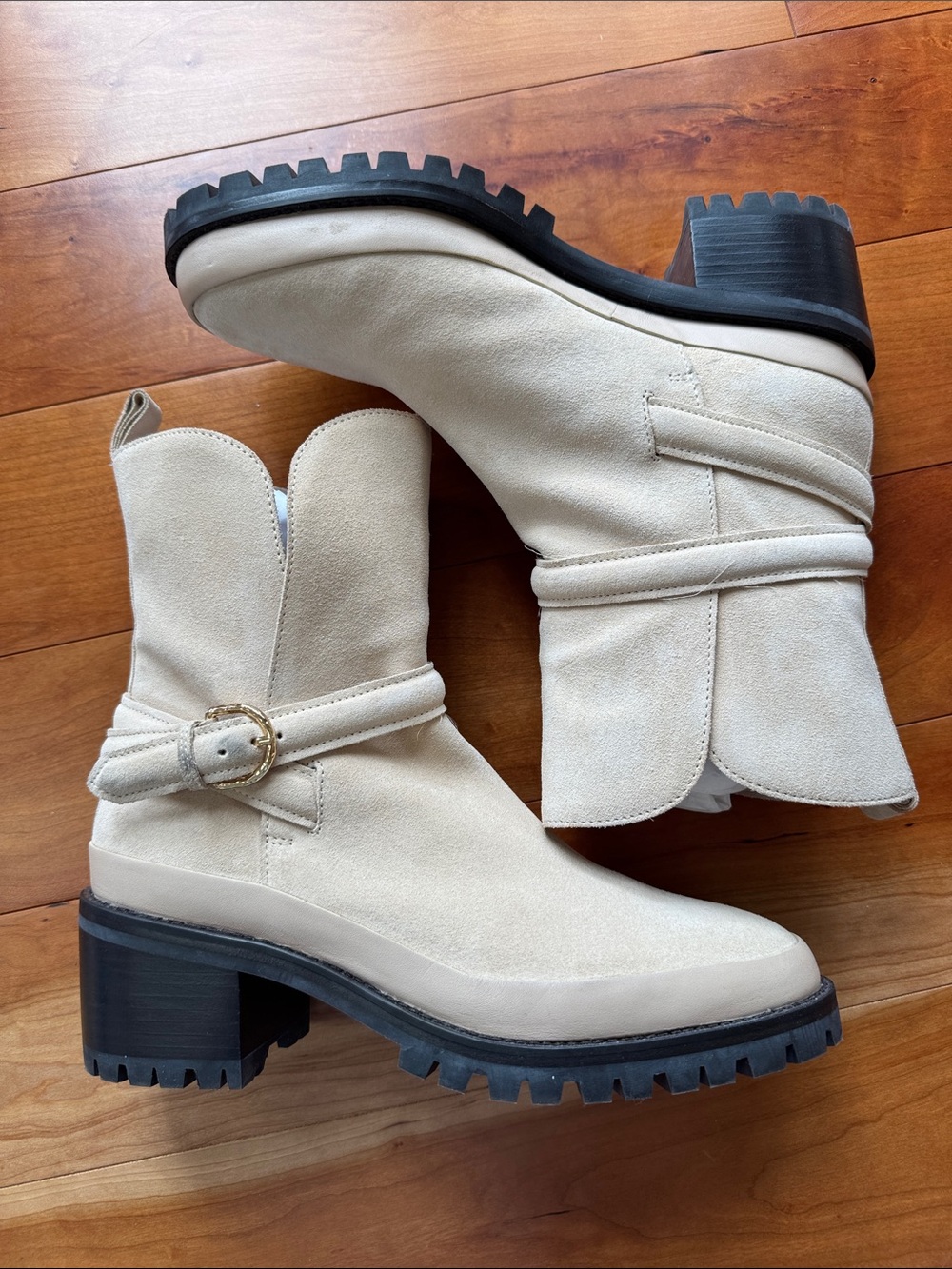 Ulla Johnson Beige Suede Buckle Ankle Boots - Women's NEW